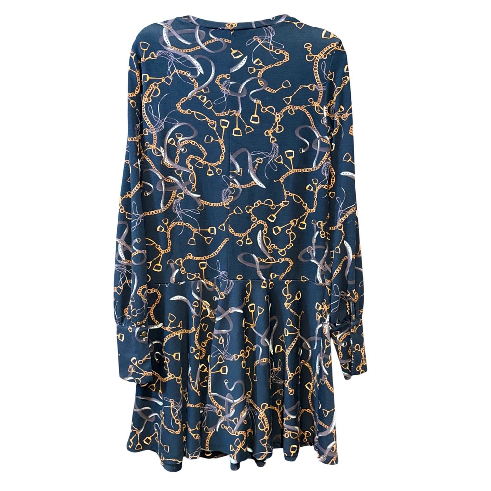 Zara Basic Womens Black Equestrian Chain Print Drop Waist Long Sleeve Dress M - Picture 4 of 6